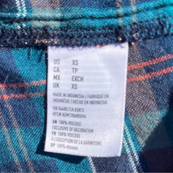 AEO Soft Plaid Flannel Boyfriend Fit Turquoise Rust Button Down Shirt - Size XS - Picture 12 of 14